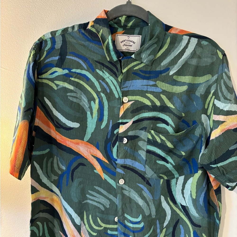Vibrant Tropical Print Button Down Shirt Mens Portuguese Flannel